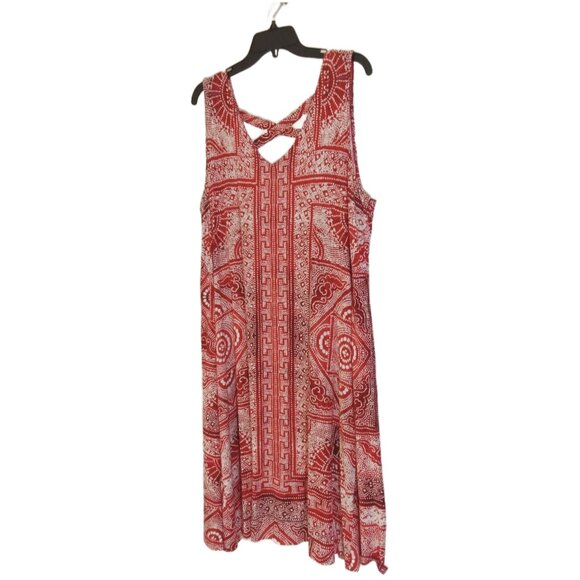 Style And Co Summer Dress Women's Size 2X Red White Peep Hole Back Fit Flare - Picture 7 of 8